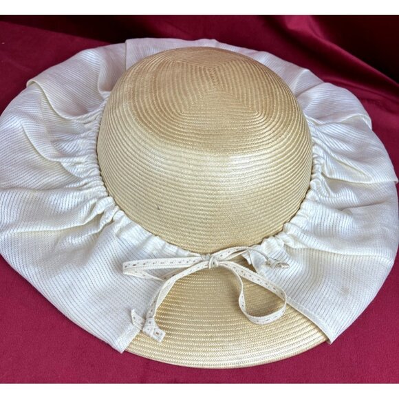 CHIC Vintage Matsuda Nicole Avant Garde Sun Hat Grass Straw With Cover Japan - Picture 6 of 9